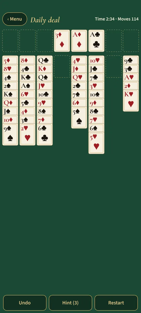FreeCell in the middle of a deal