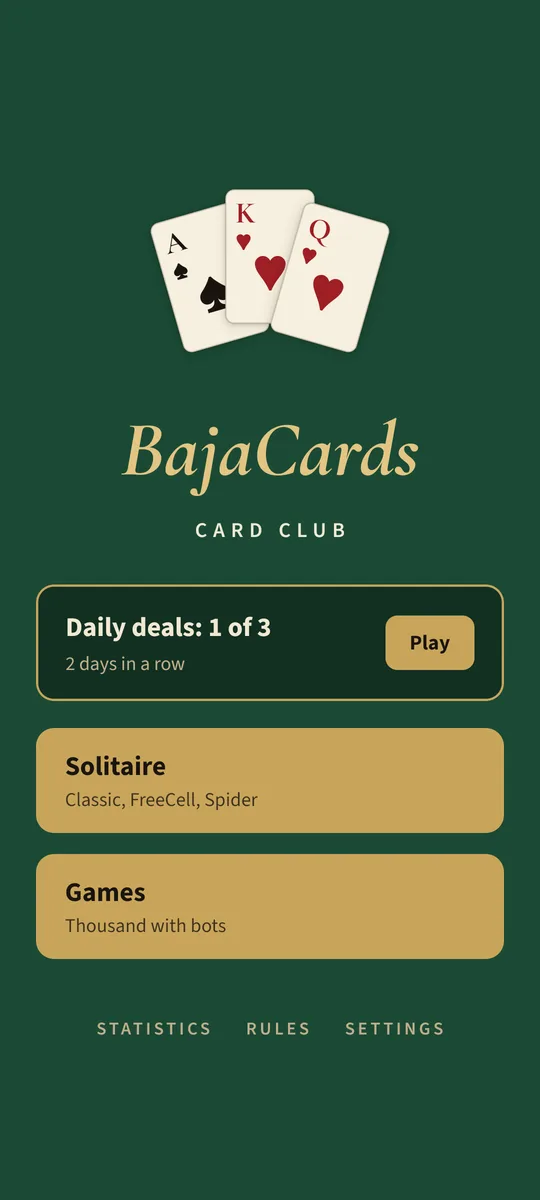 The start screen showing how many deals are solved